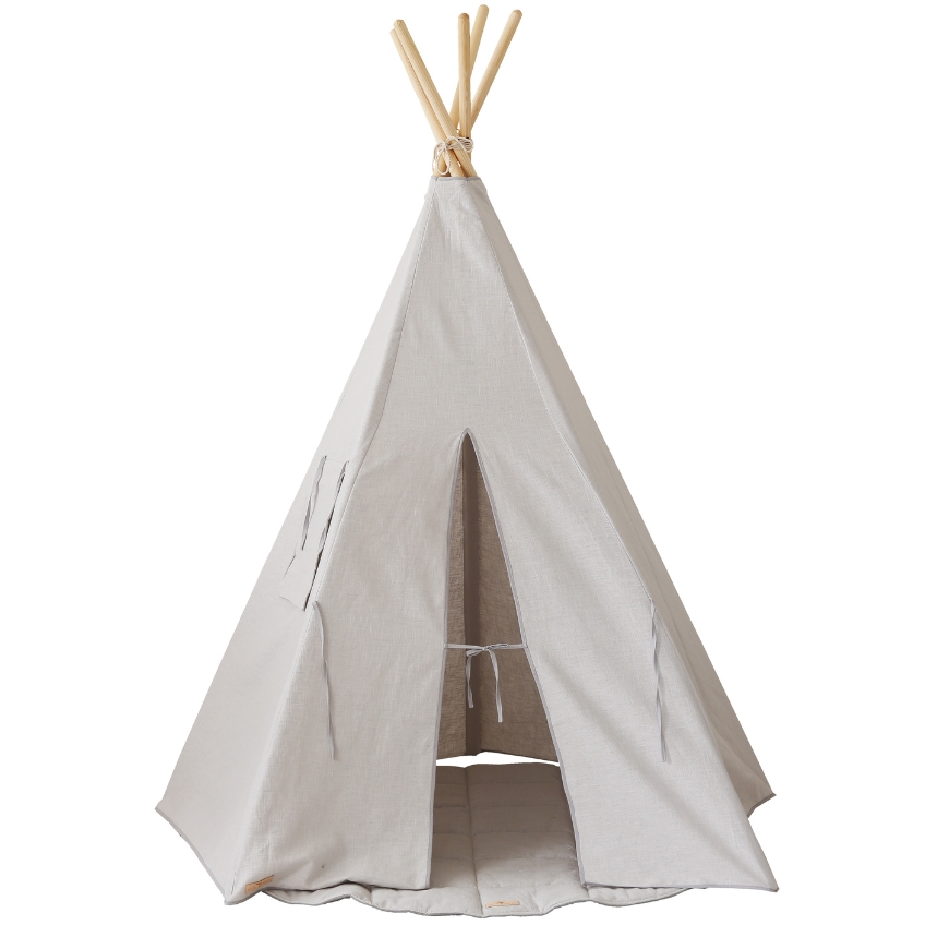 Moi Mili Šedý lněný teepee stan s podložkou Apache 170 x 130 cm